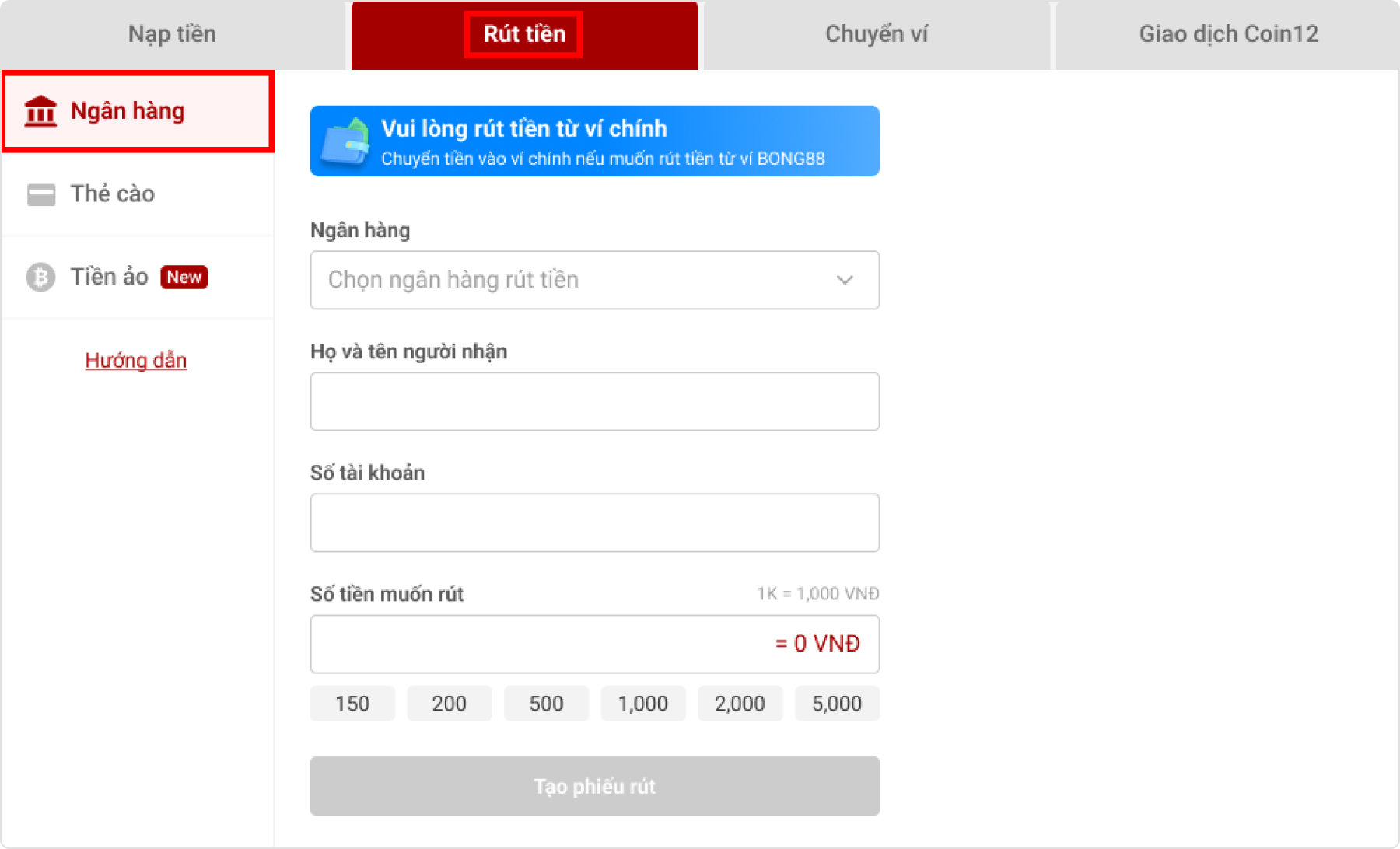 Hướng dẫn rút tiền