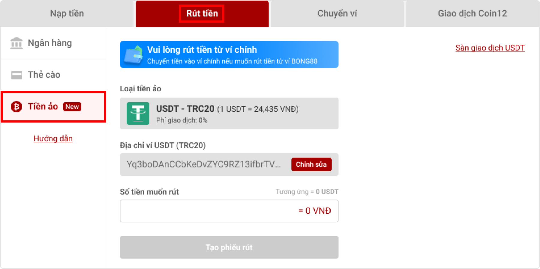 Hướng dẫn rút tiền