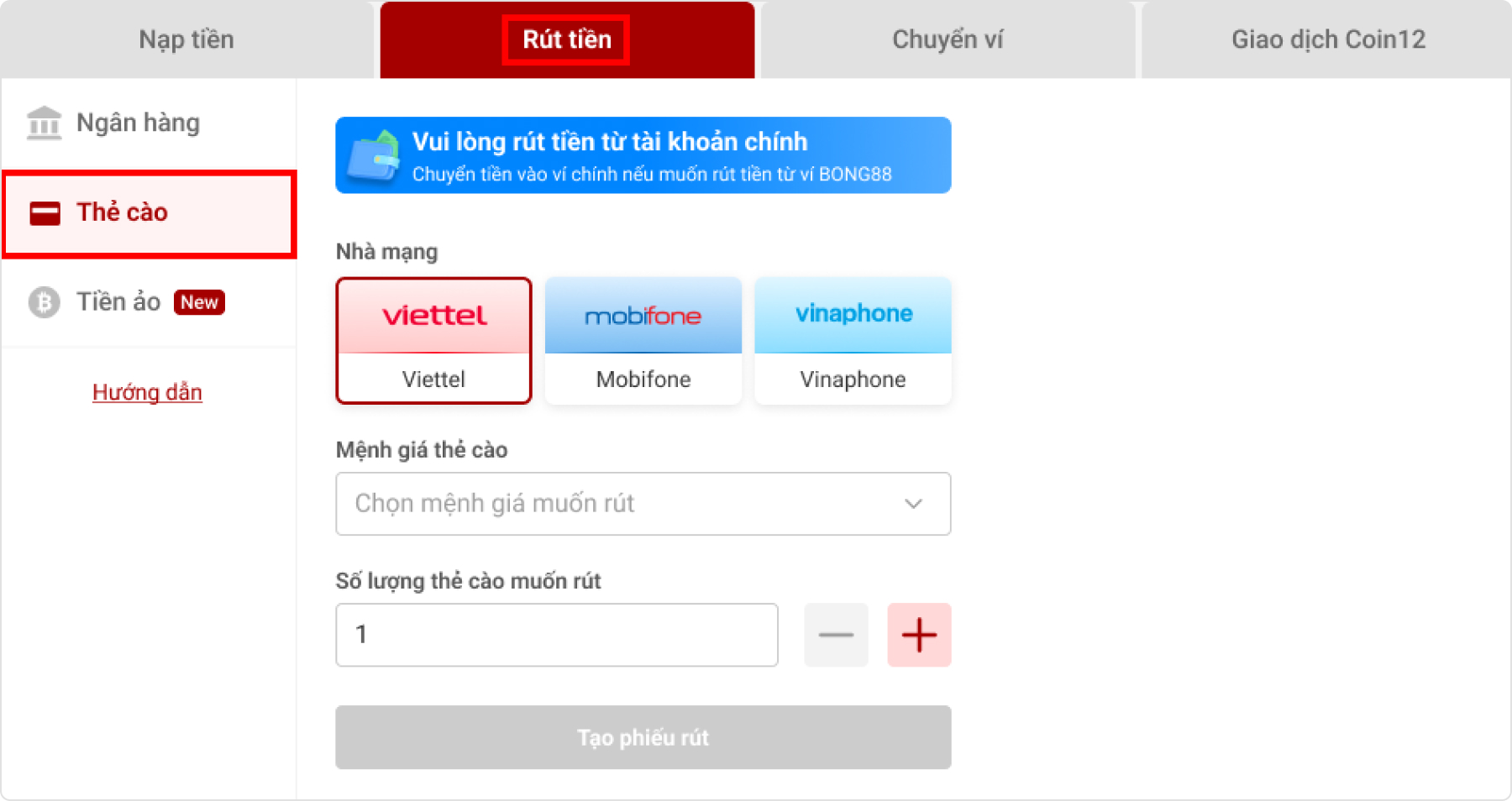 Hướng dẫn rút tiền